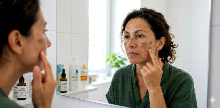 Taches brunes sur le visage d'une femme