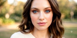 Femme maquillée avec des yeux bleus