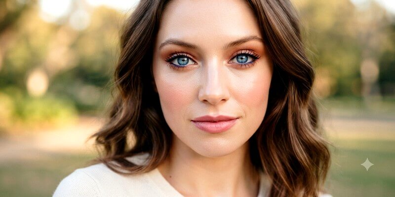 Femme maquillée avec des yeux bleus