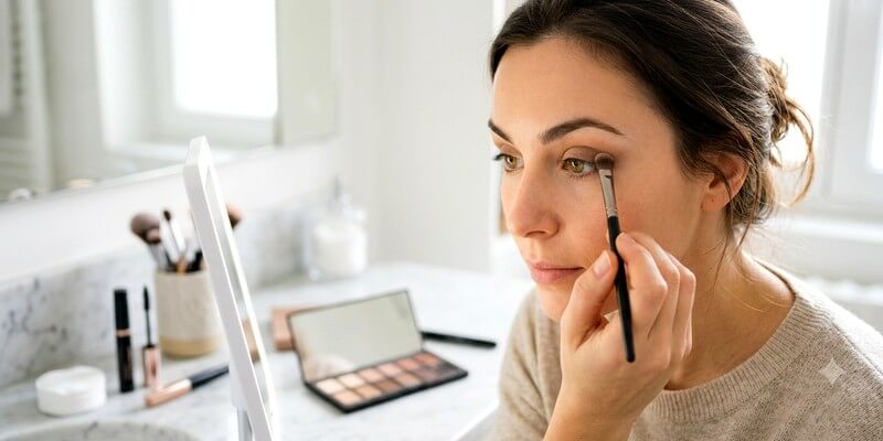 Jeune femme qui se maquille les yeux